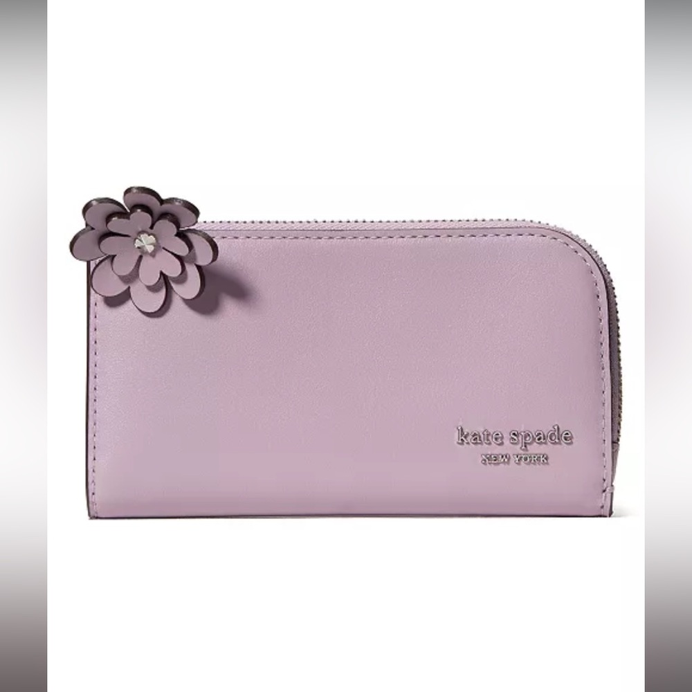 ♠️ KATE SPADE  Devin slim bifold leather wallet, flower embellishment